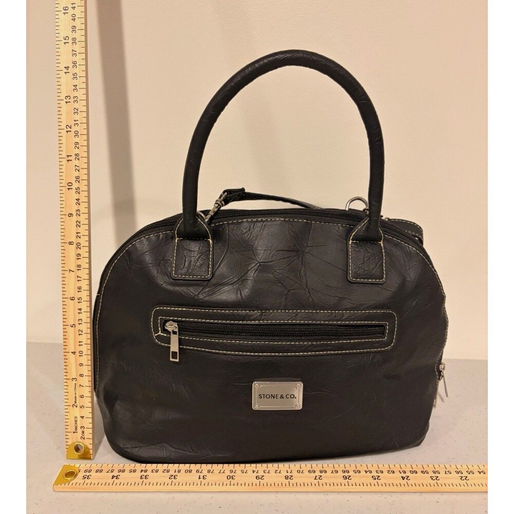 Stone & Co. Black Dome Satchel Top Handle, Zip, Detach/Adjust Strap, Pockets